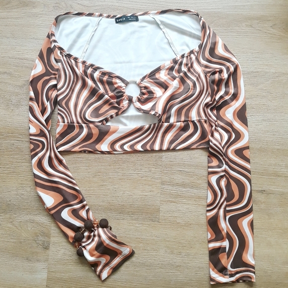 Shein Marble O-Ring Cutout Crop Top Size Small (4) + Brown Stretch Bracelet - Picture 13 of 14